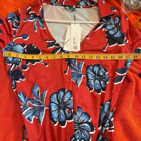 Zara Floral Buttons Down Long Sleeves Self Tie Midi Dress.Size S - Picture 15 of 16
